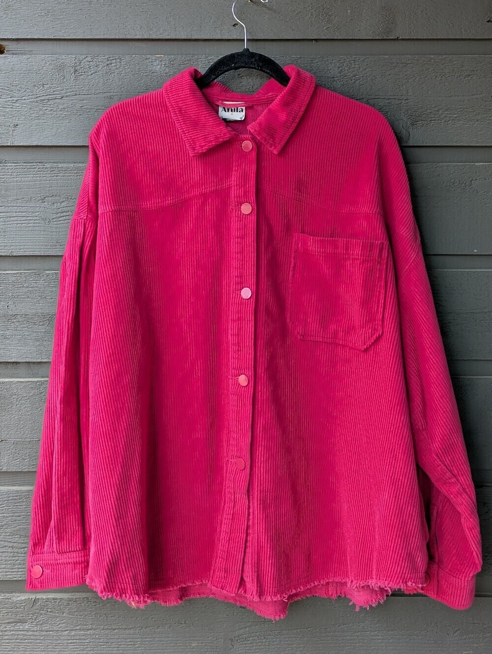 ARULA Vibrant Pink Corduroy Button Shacket Shirt Jacket Size A / 1X